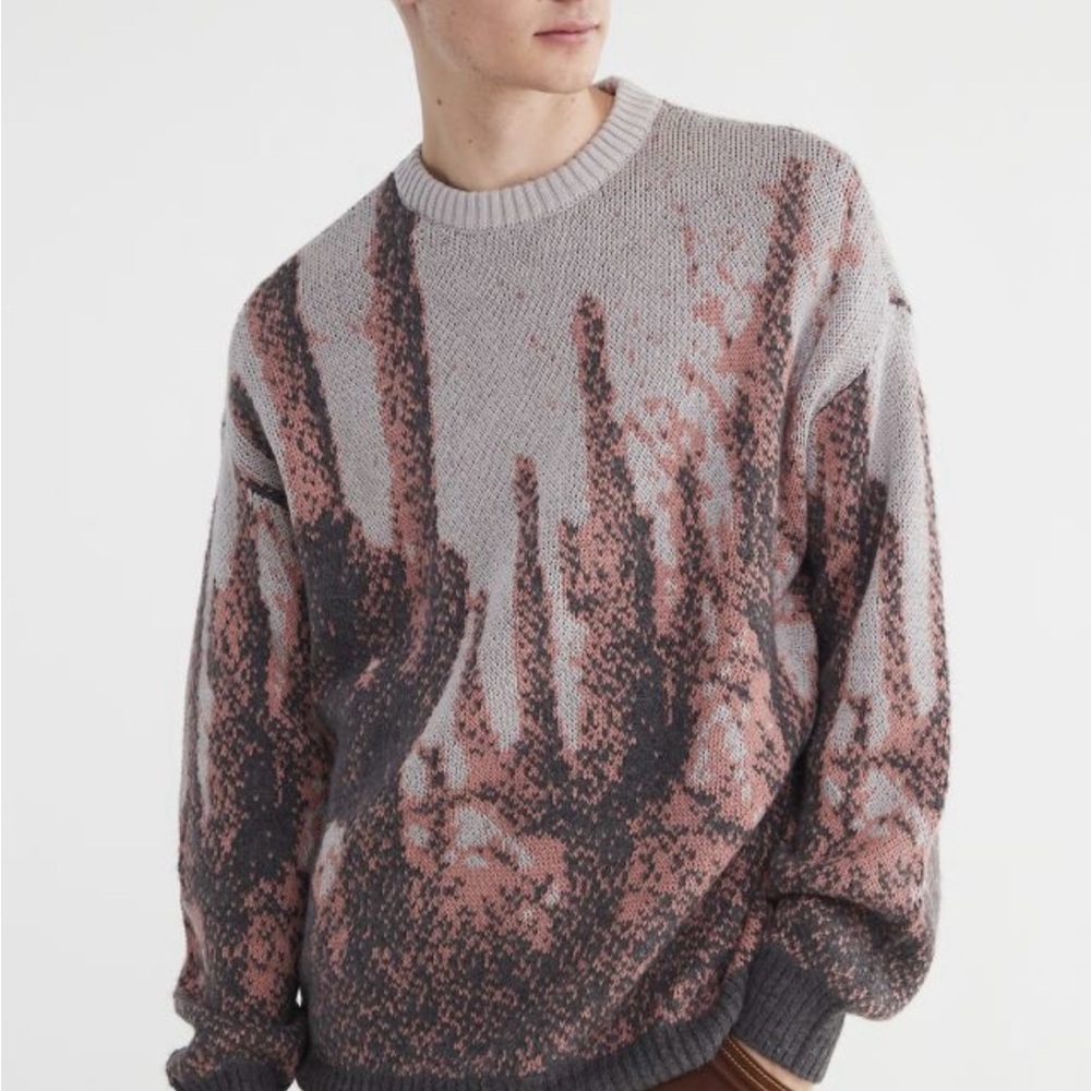 BDG Urban Outfitters Pink and Gray Cactus Crew Neck Sweater - Picture 2 of 4
